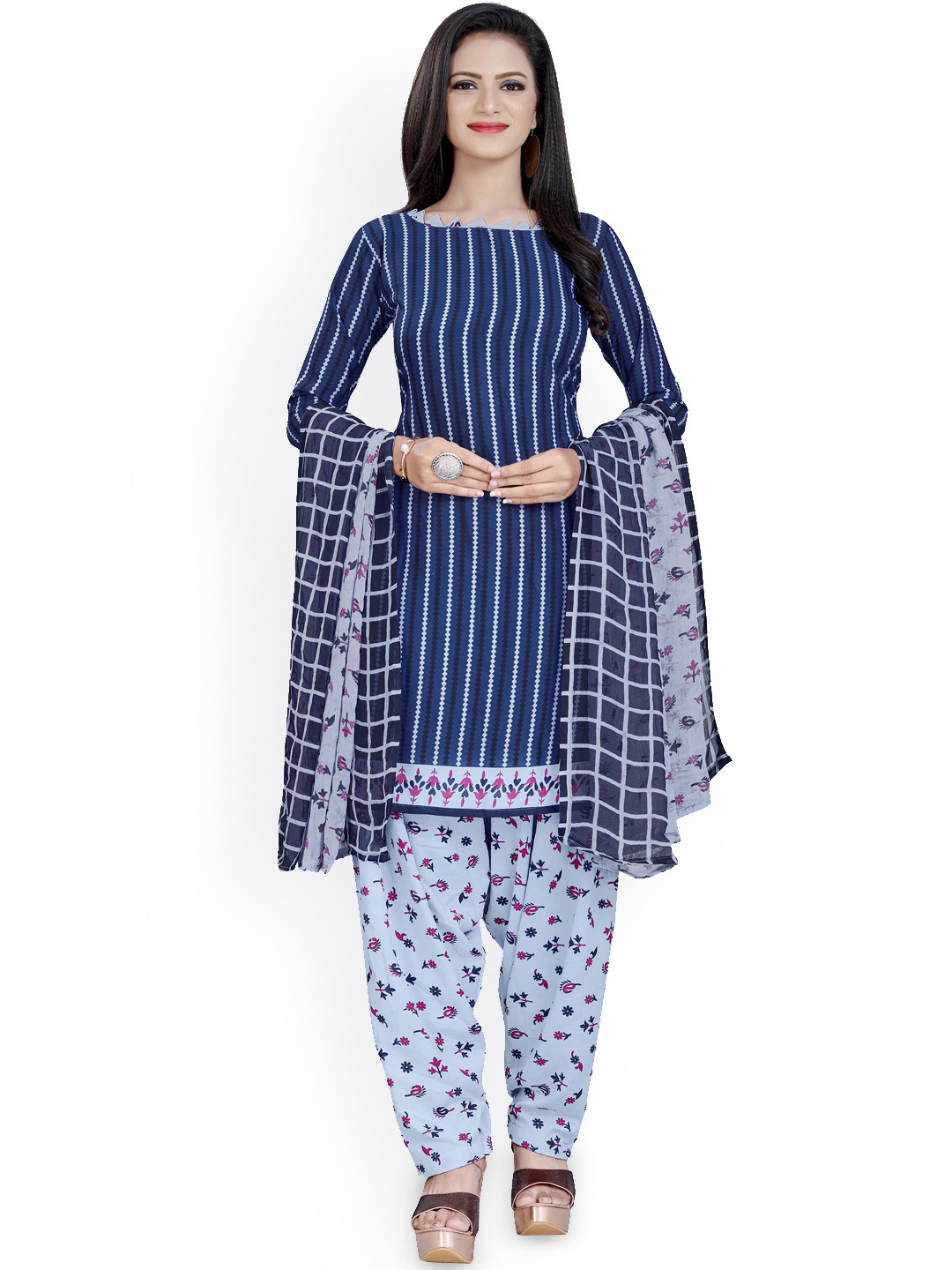 Maroosh Striped Printed Unstitched Dress Material