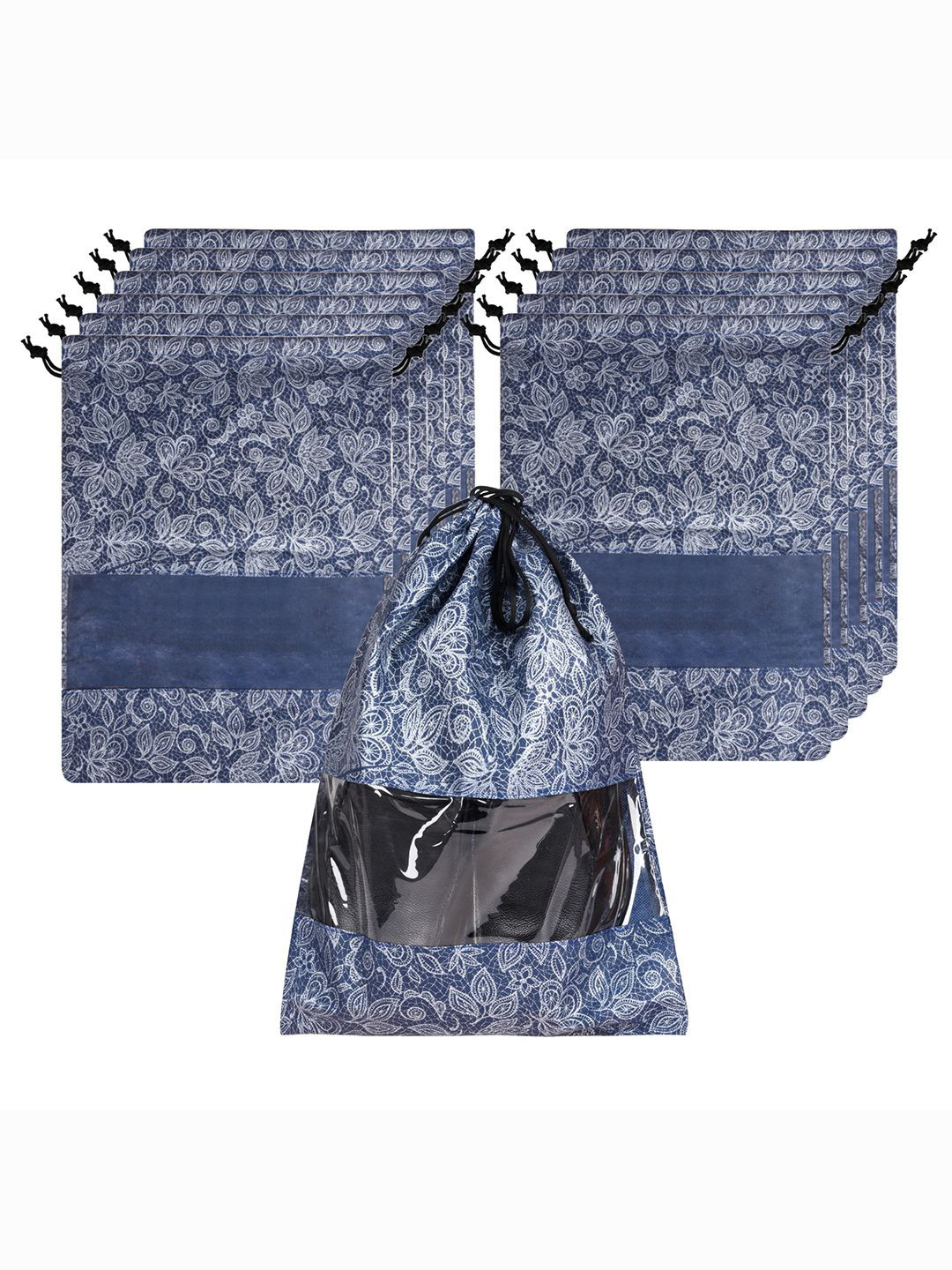 Kuber Industries Pack Of 12 Printed Non-Woven Drawstring Shoe Cover Bags