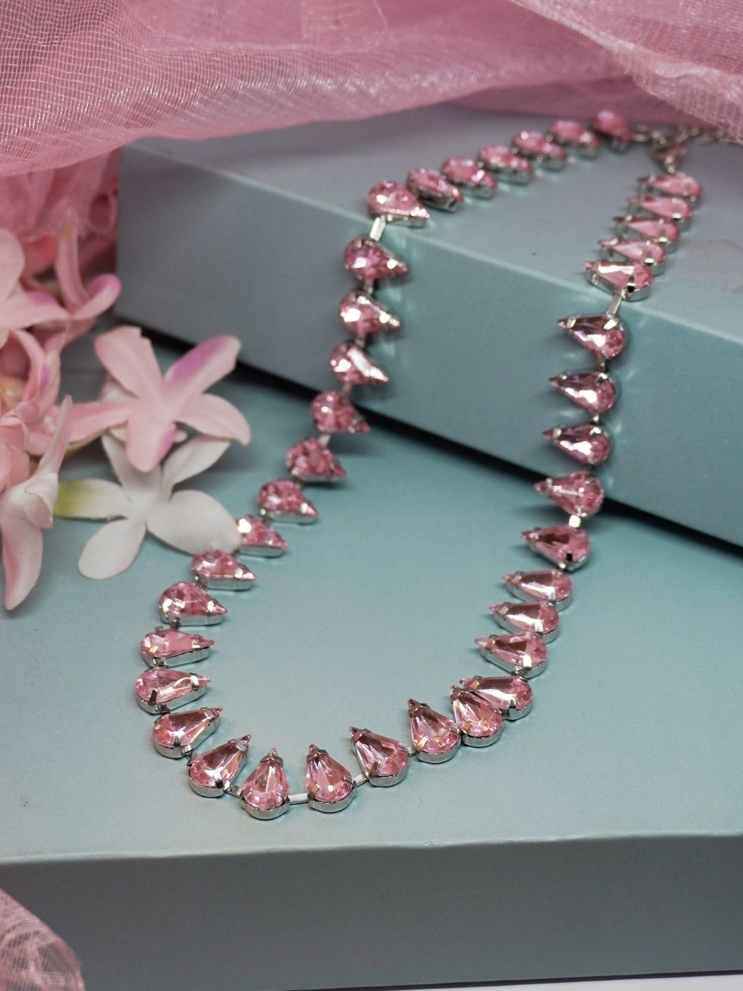 Niscka Silver-Plated Rhinestone Beaded Necklace