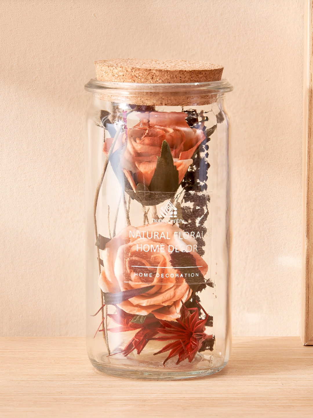 Home Centre Corsica Axel Transparent & Peach Coloured Dried Flower Arrangement In Jar
