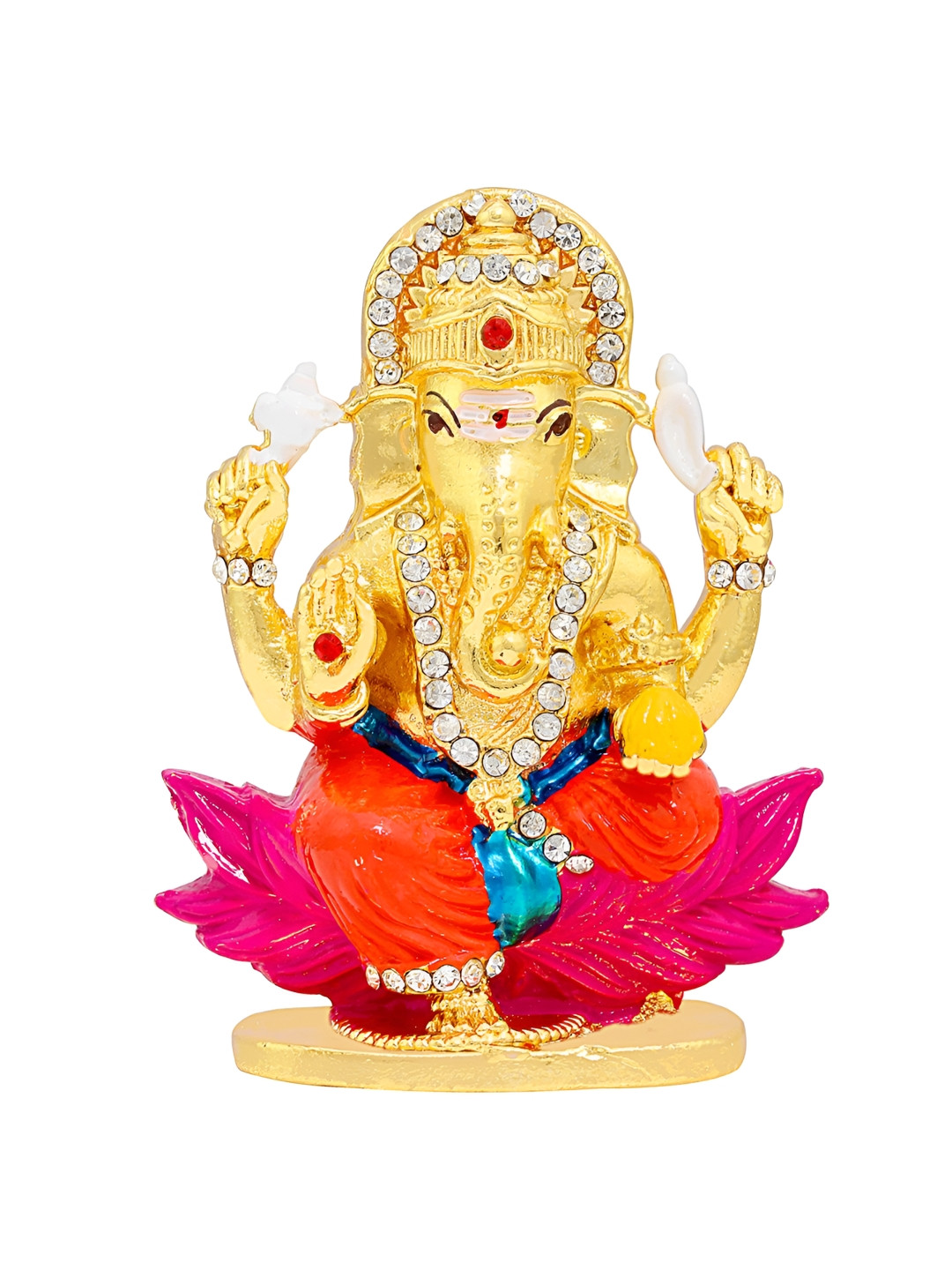 MEMOIR Ganpati Gold Brass Metallic Prayer Room Medium Showpiece - 4 Inches