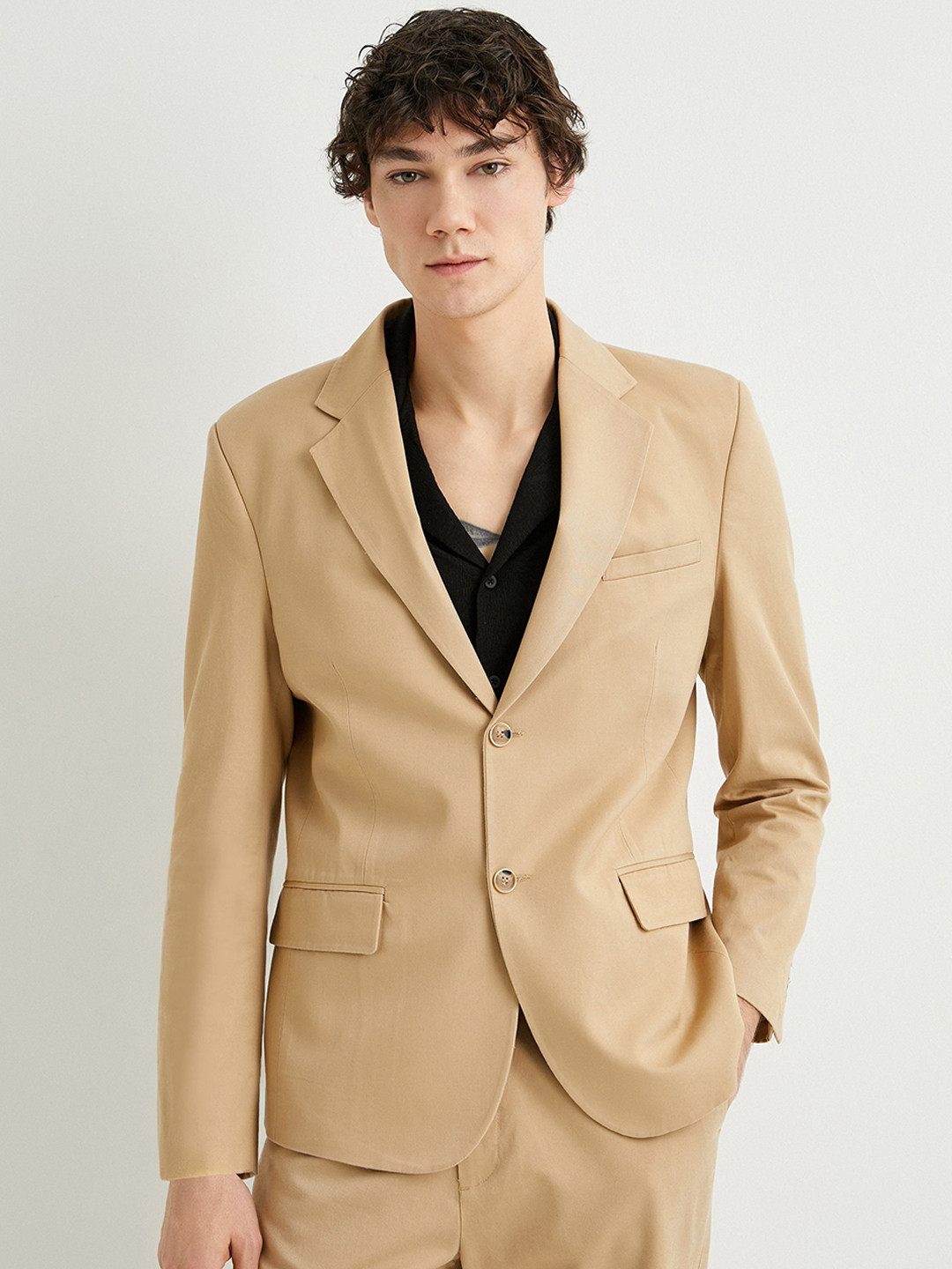 Koton Notched Lapel Collar Linen Single Breasted Blazer