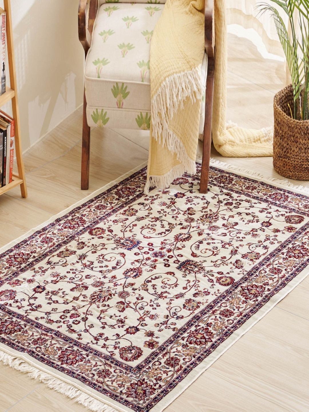 Home Centre Corsica Esteem Beige & Maroon Floral Woven Carpet