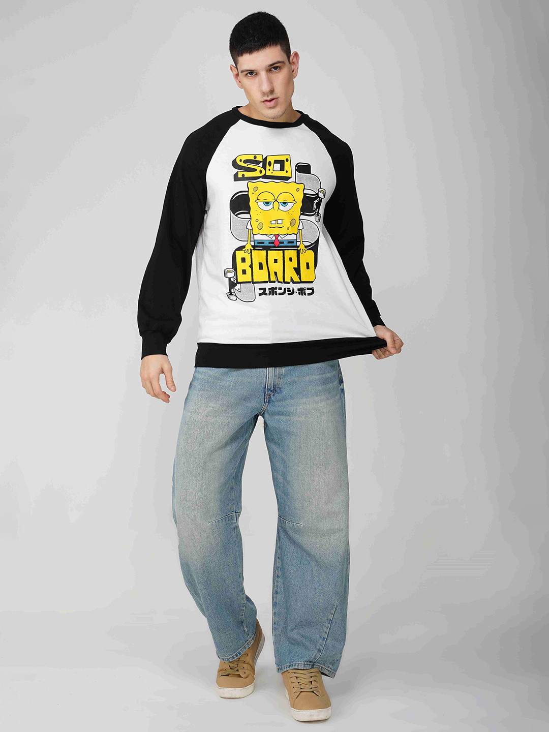 THE CLOTHING FACTORY Men SpongeBob Printed Baggy T-shirt