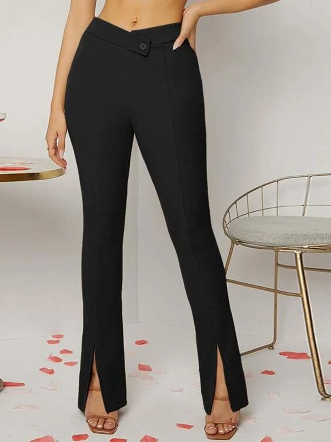 Stylecast X Slyck Solid Pattern Split Hem Regular Trousers