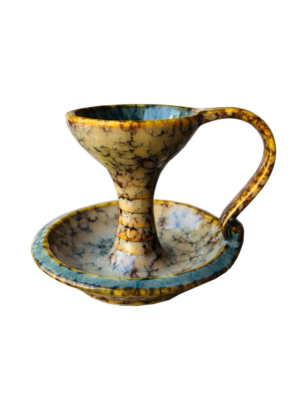 BODHI HOUSE Yellow & Blue Printed Ceramic Incense Burner