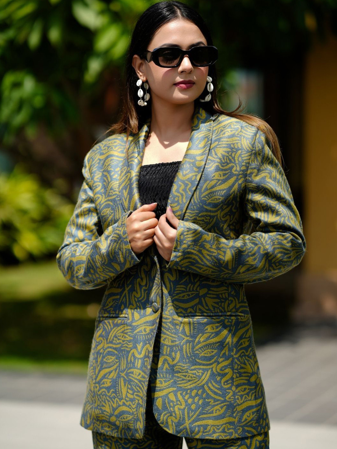 HOUSE OF KIRNA'S WITH LOGO OF HOK Printed Lapel Collar Long Sleeves Co-Ords Set