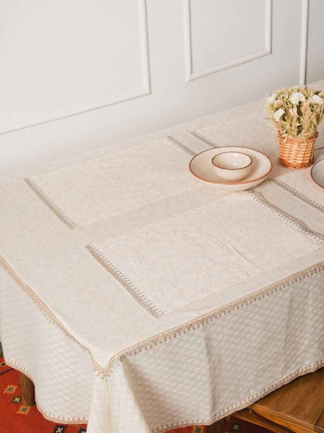 Fabindia Onam Off White & Green 6 Pieces Printed Table Placemats