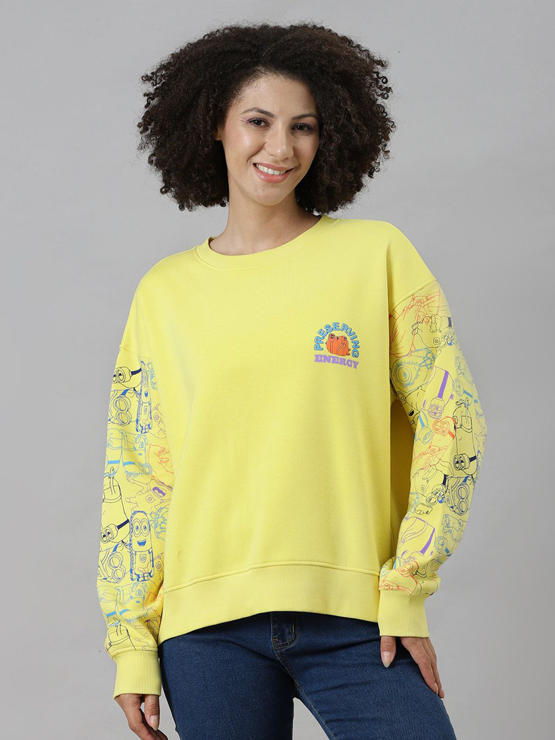 Free Authority Minions Printed Relaxed Fit Sweatshirt For Women