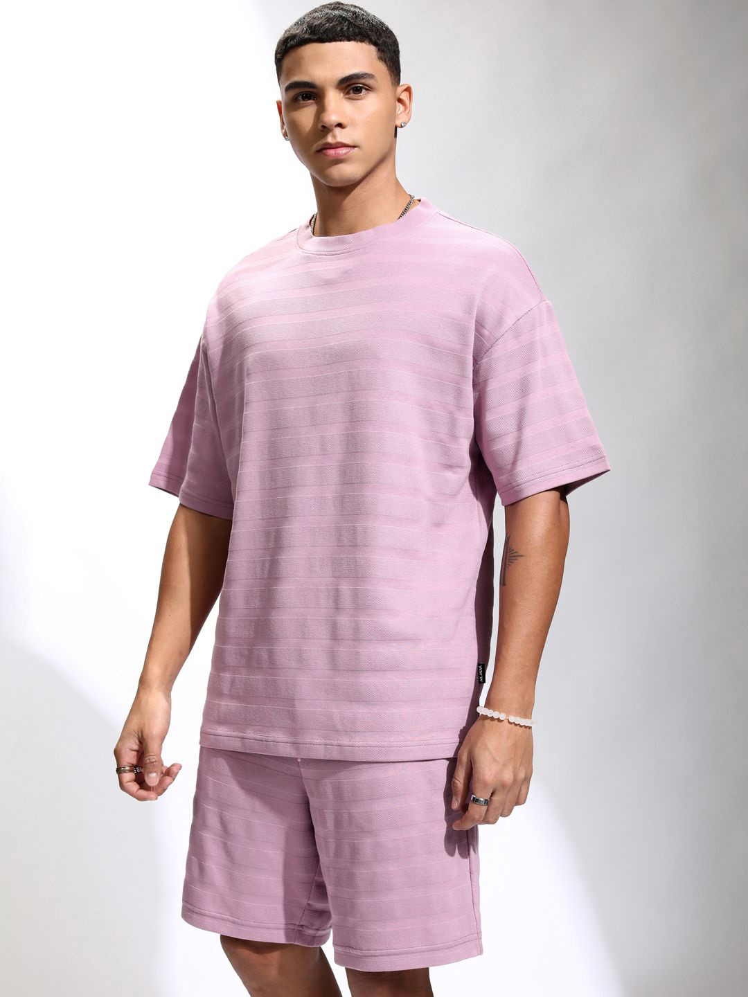 HIGHLANDER Textured Round Neck T-Shirts & Shorts Co-Ords