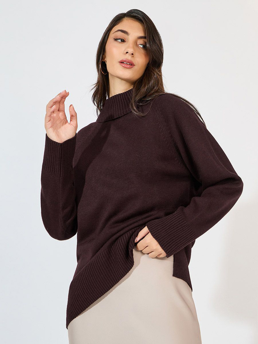 Styli Women Turtle Neck Boxy Fit Long Length Sweater