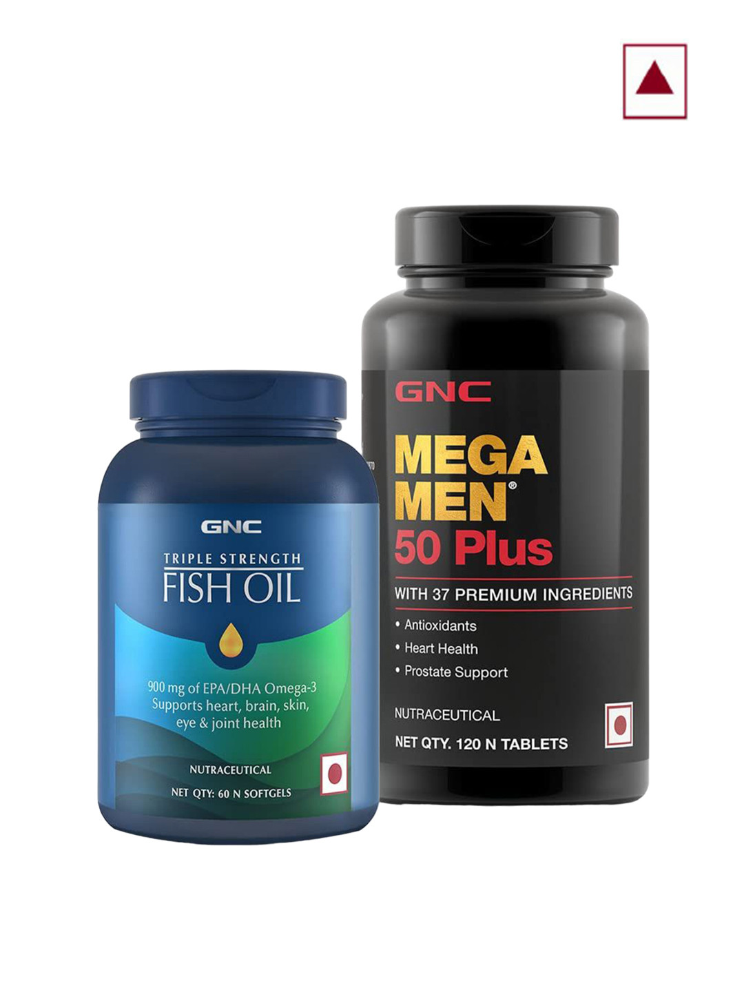 GNC Set Of Triple Strength 900mg Omega-3 Fish Oil Softgels & Mega Men 50Plus Multivitamins