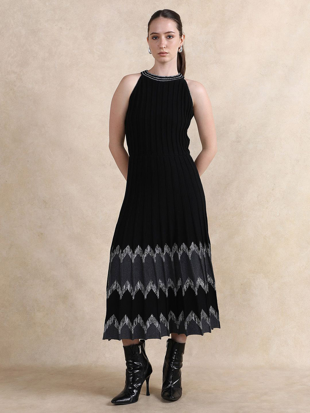 RAREISM Halter Neck A-Line Midi Cotton Dress