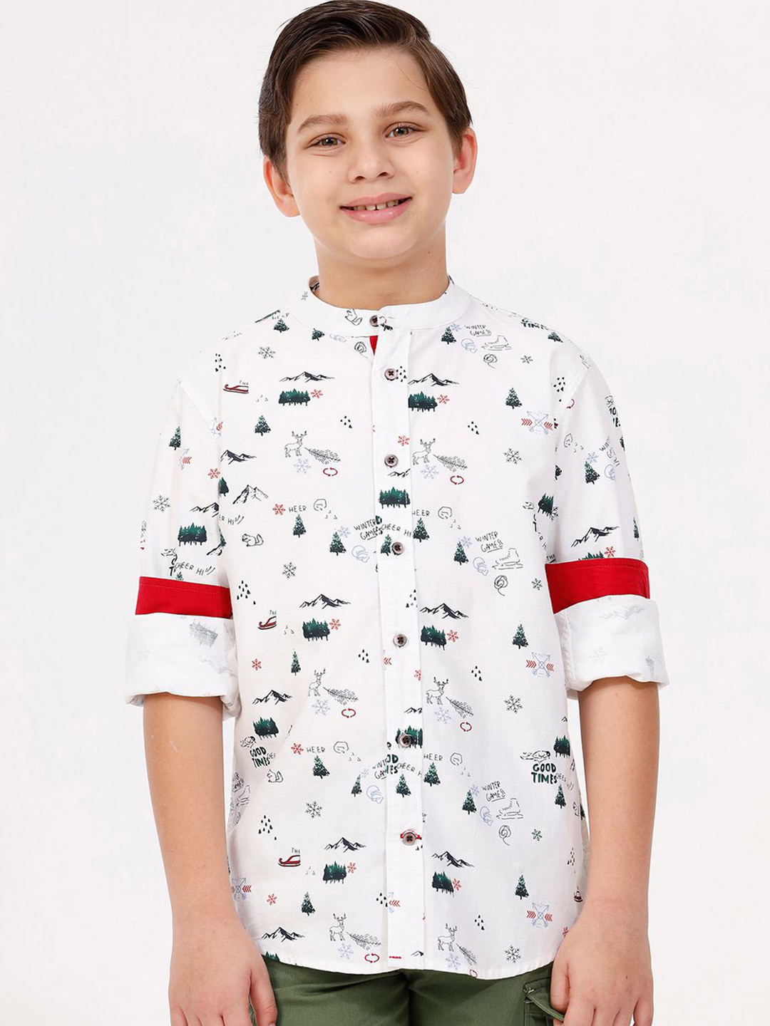 KATE & OSCAR Boys Cutaway Collar Abstract Printed Cotton Casual Shirt