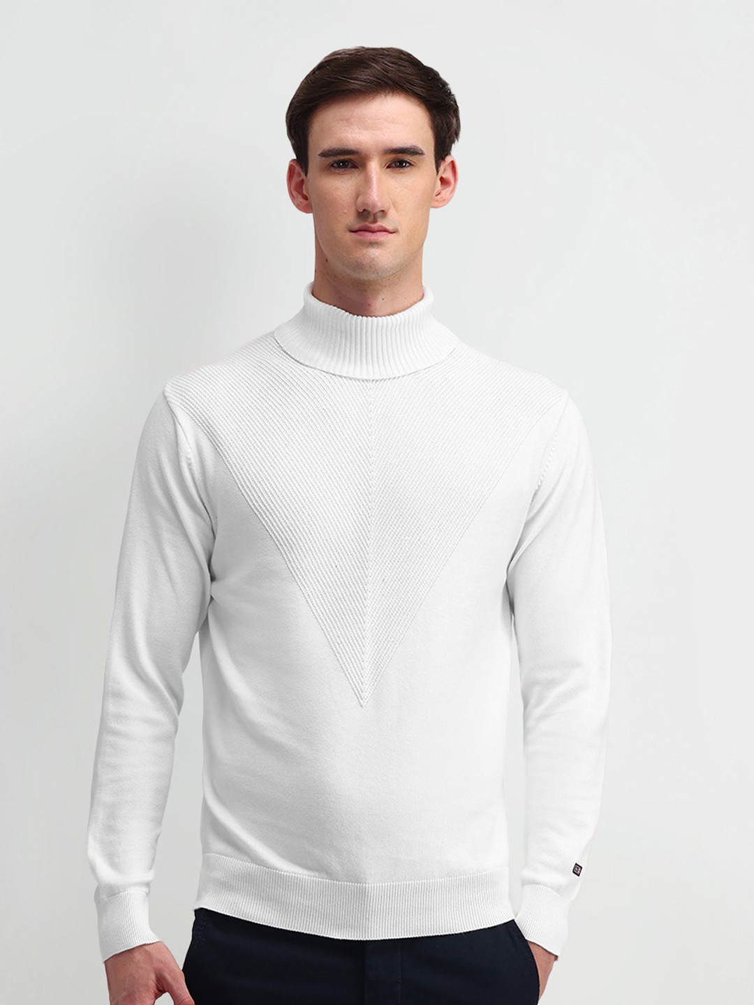 Arrow Sport Men White Cotton High Neck Pullover