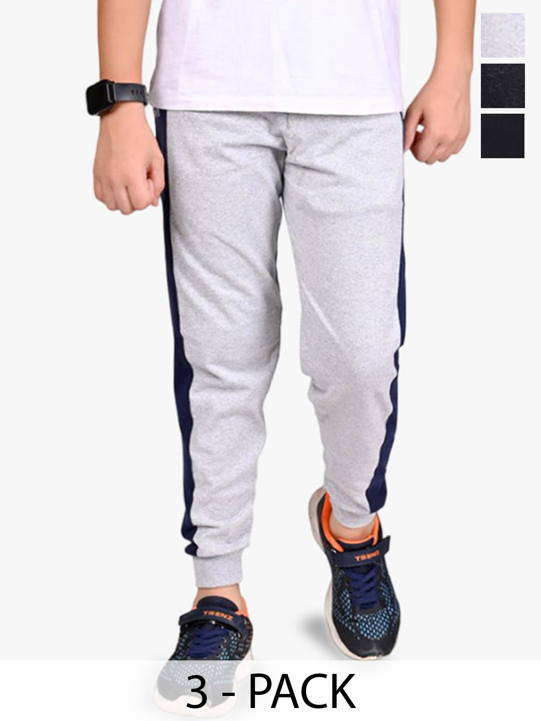 BAESD Boys Pack Of 3 Color-Block Cotton Joggers