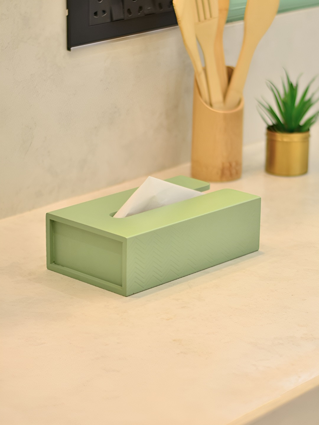 Cinch Home Green Wooden Tissue Holder