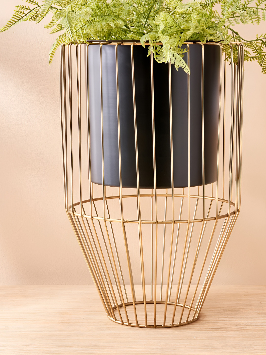 Home Centre Gloria Gold-Toned & Black Metal Wire Planter