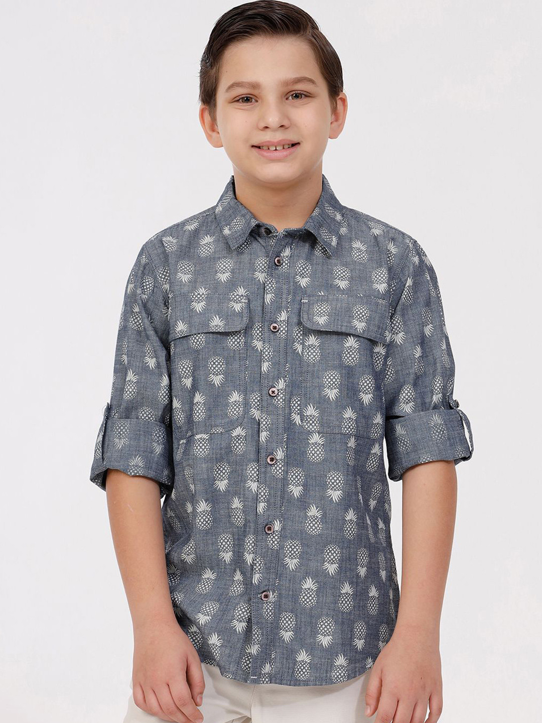 KATE & OSCAR Boys Cutaway Collar Abstract Printed Cotton Casual Shirt