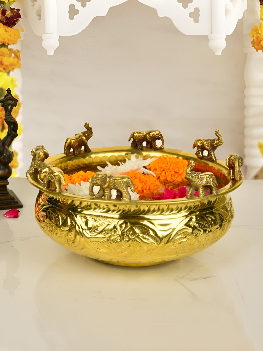 StyleMyWay Gold Toned Elephant Design Decorative Brass Bowl