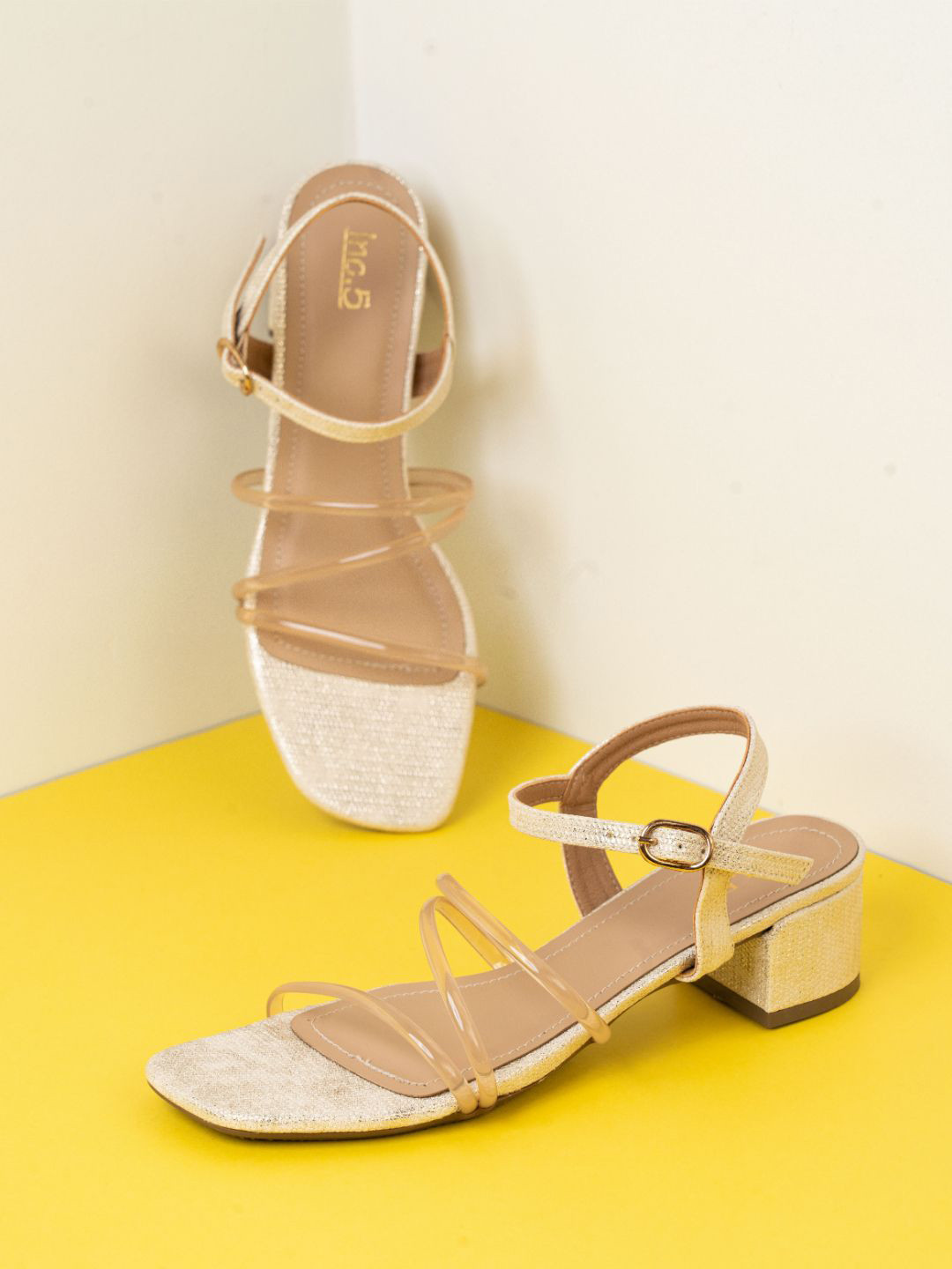 Inc 5 Striped Women Block Sandals with Buckles