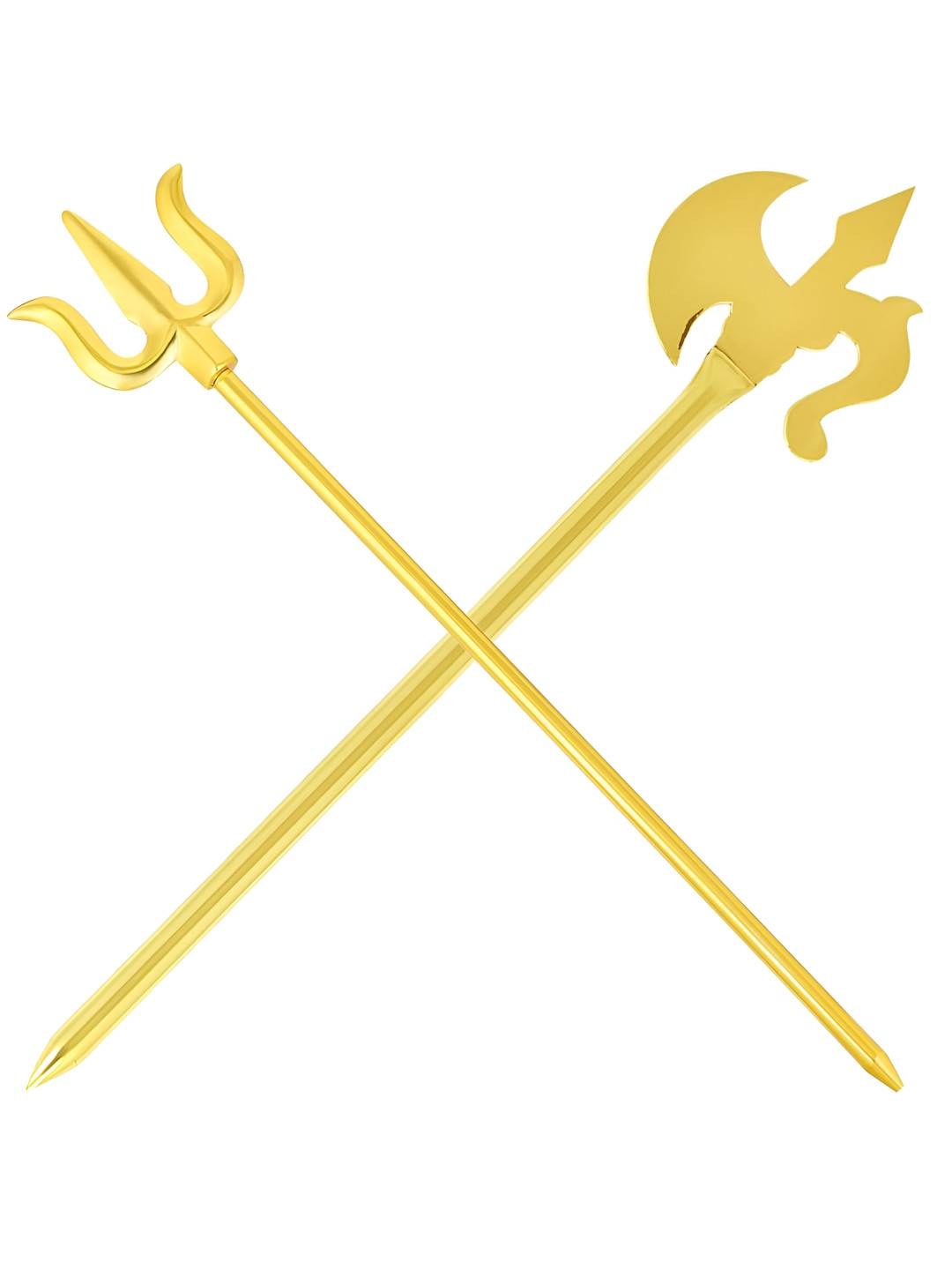 MEMOIR Shiv Trishul and Parshuram Farsa, Durga Kaali Sticks Gold Brass Metallic Prayer Room Set of 2 Medium Showpieces - 9 Inches