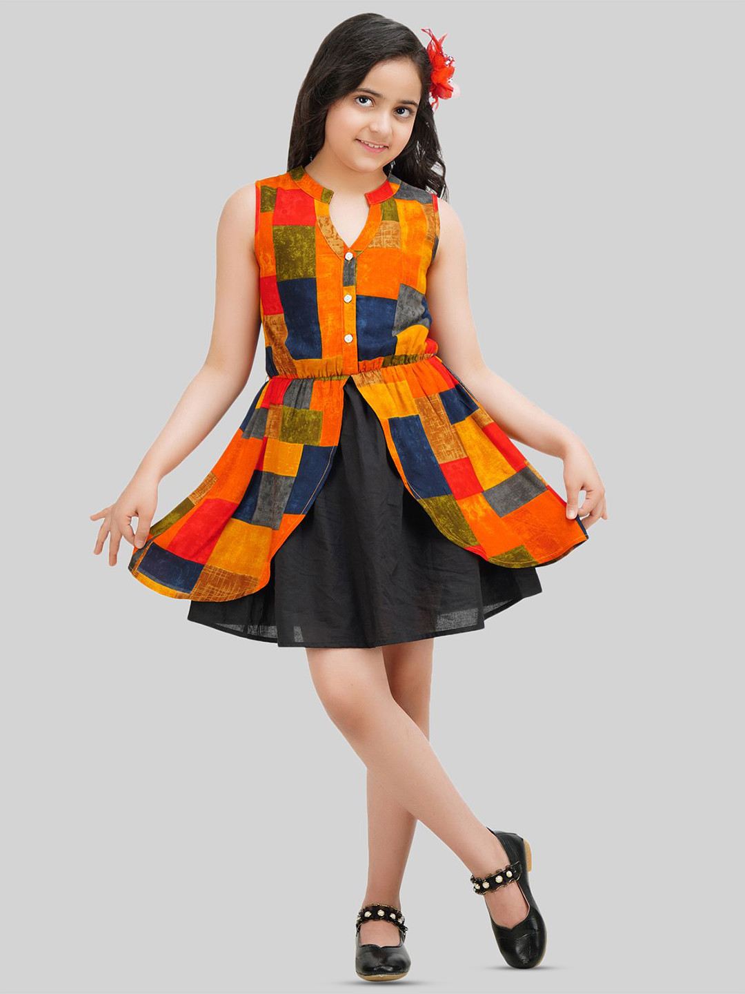BEING NAUGHTY Girls Colour blocked Printed A-Line Dress