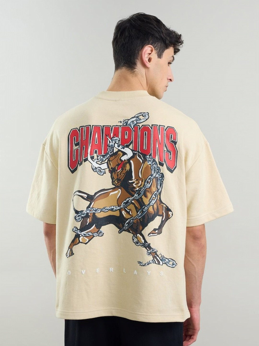 Overlays Men Graphic Printed Round Neck Cotton Oversized T-shirt