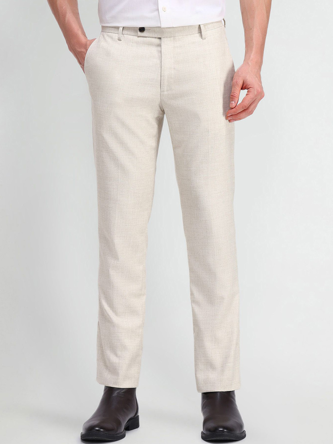 Arrow Men Textured Urban Slim Tapered Fit Trousers