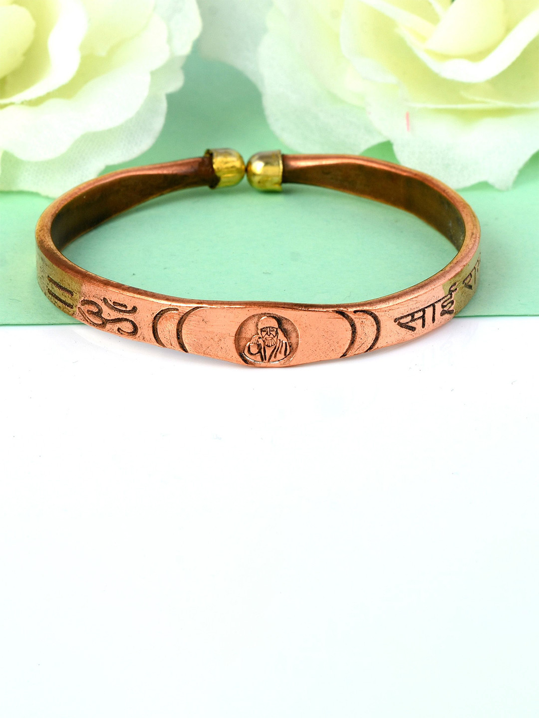 MEMOIR Unisex Brass Copper-Plated Sai Baba Cuff Bracelet