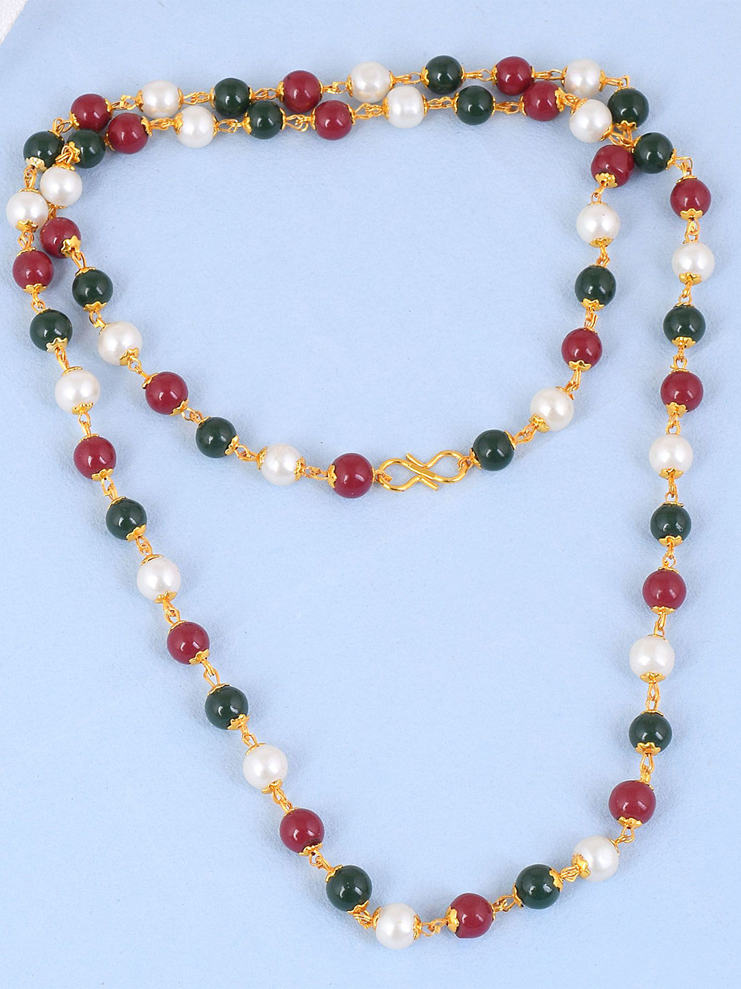 MEMOIR Gold-Plated Emerald & Pearl Beaded Necklace