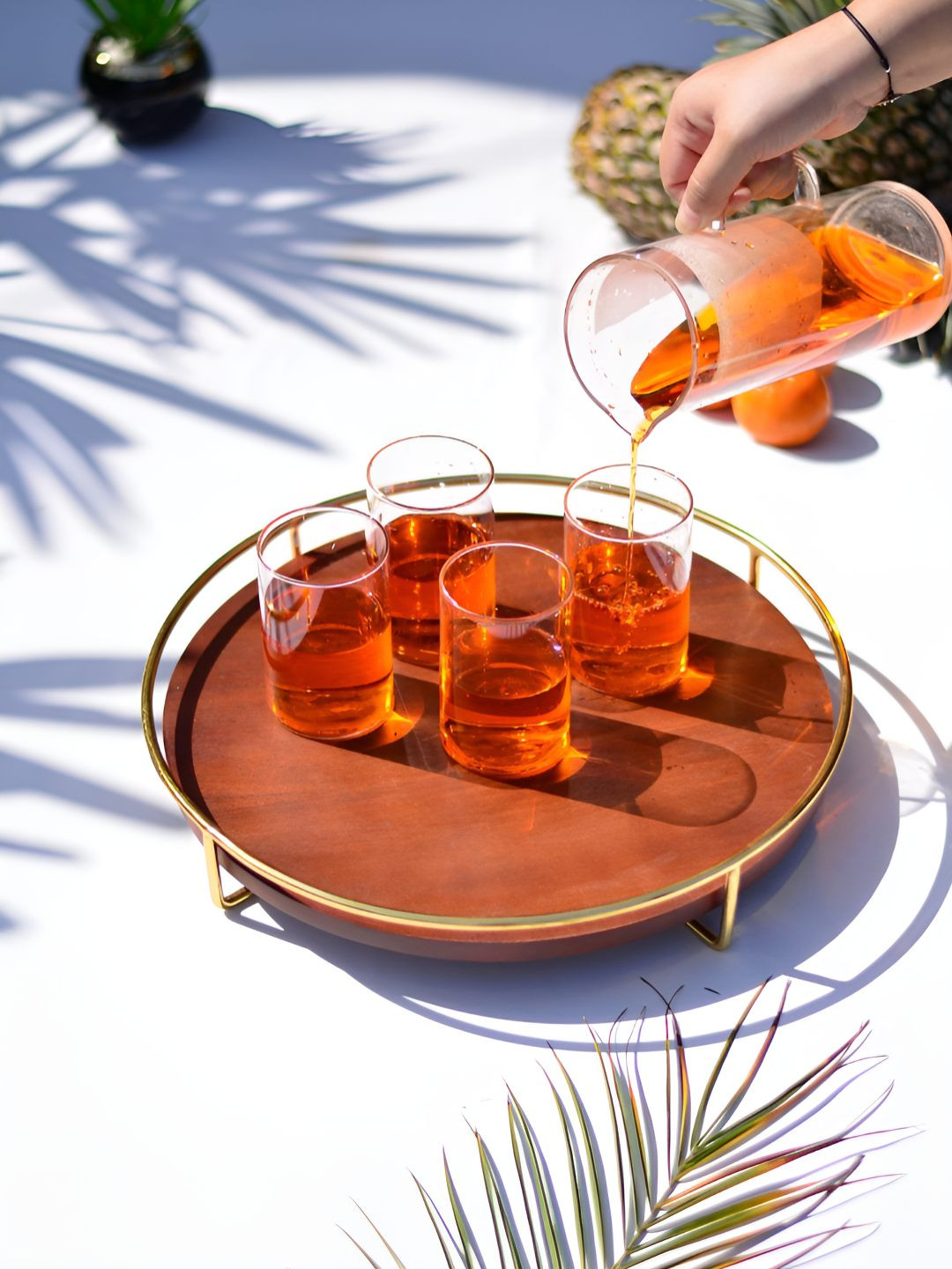 Cinch Home Brown & Gold Toned Metal & Wooden Serving Tray