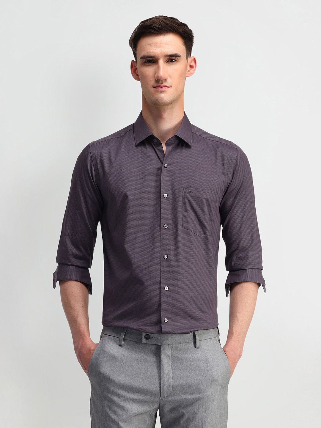 Arrow Men Manhattan Spread Collar Micro Ditsy Printed Cotton Slim Fit Formal Shirt