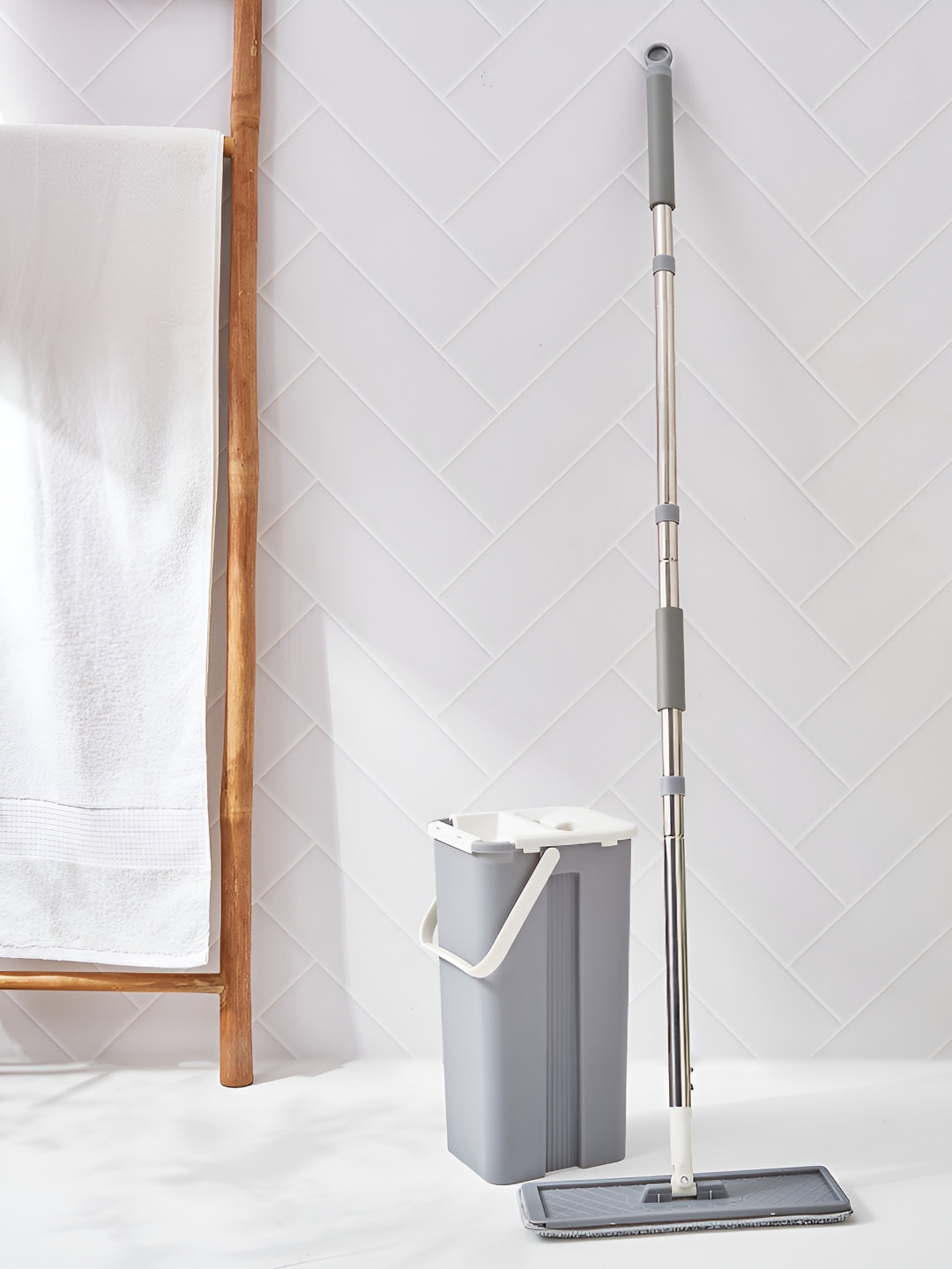 Home Centre Grey 2 piece Solid Polypropylene Cleaning Bucket and Flat Mop