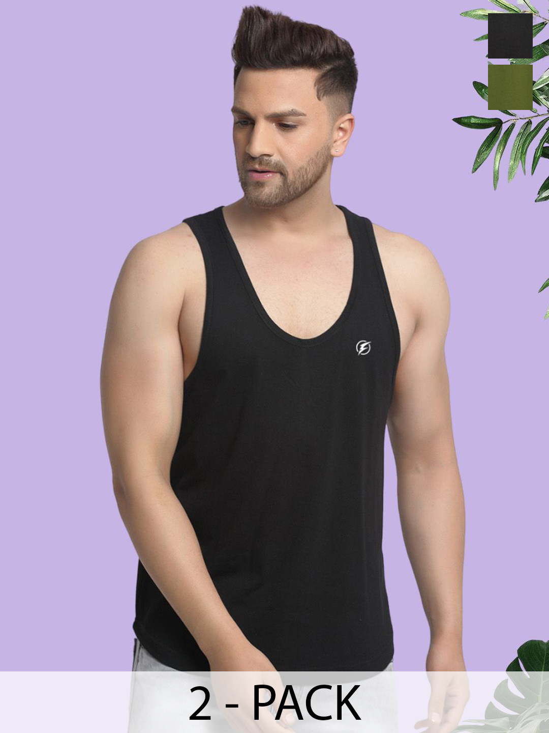 Friskers Men Pack Of 2 Cotton Anti-Bacterial Gym Vests-C-01-34