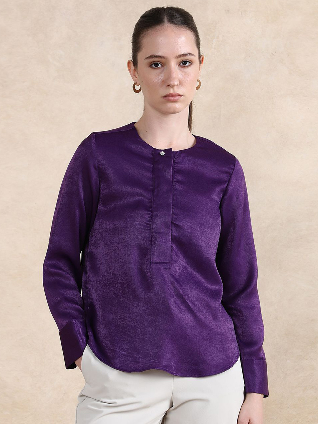 RAREISM Women Purple Cotton Full Sleeves Top