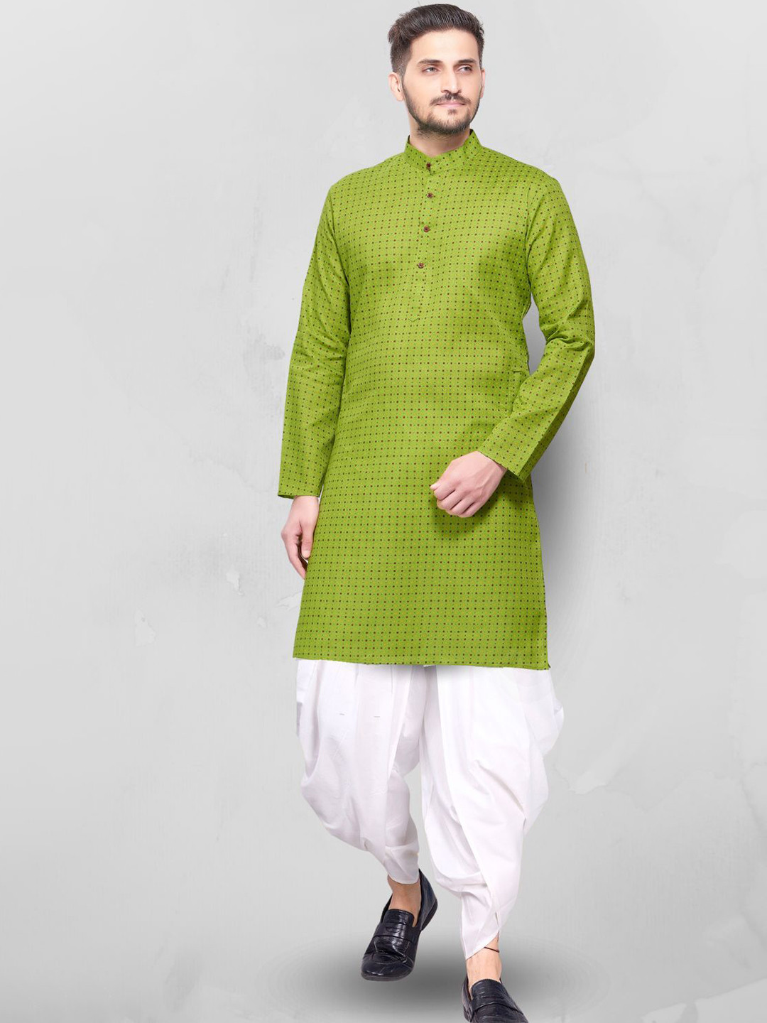 SHIWAM ETHNIX Geometric Printed Mandarin Collar Staright Kurta With Dhoti Pants