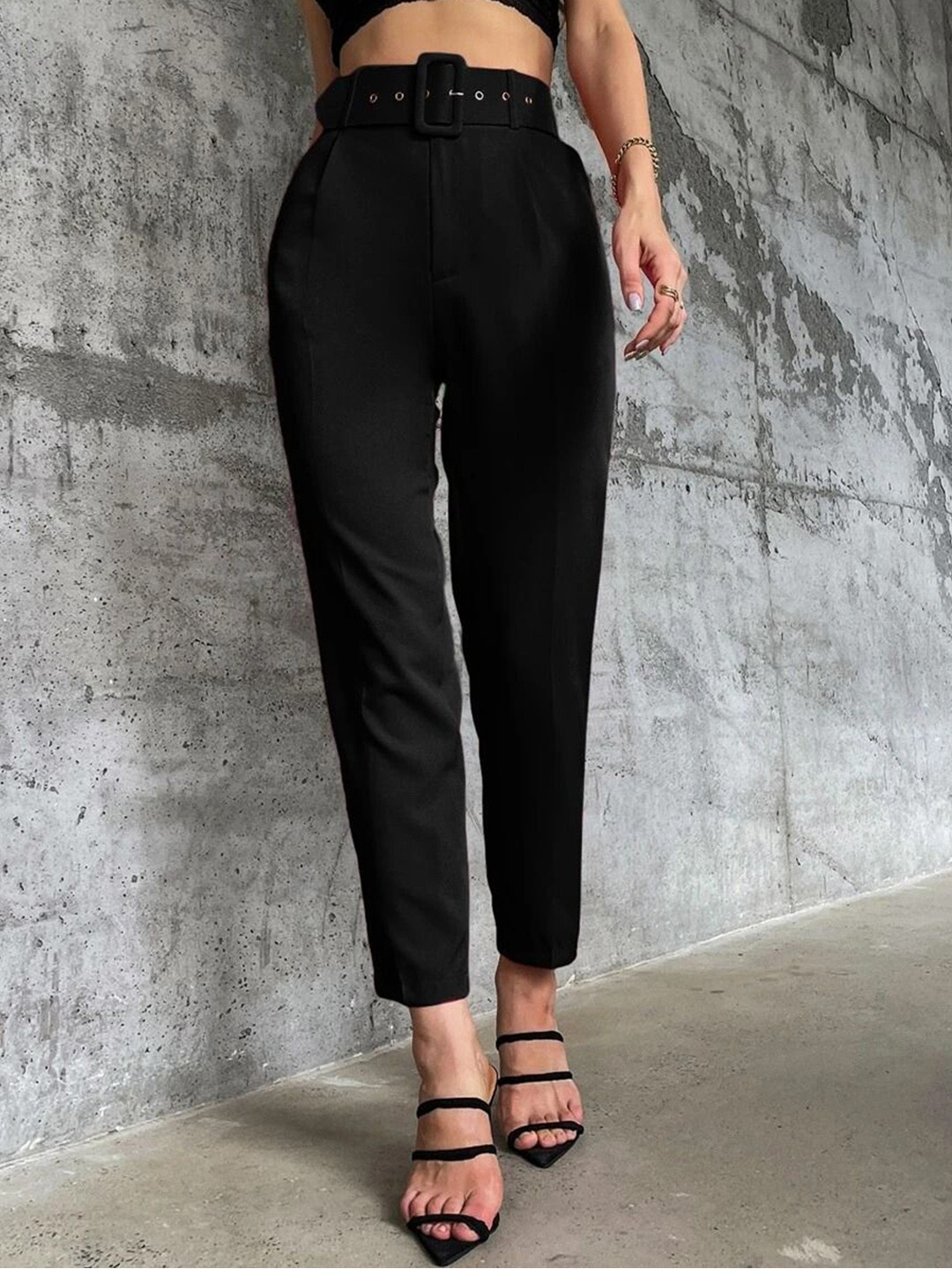 Stylecast X Slyck Solid Pattern Belted Trouser