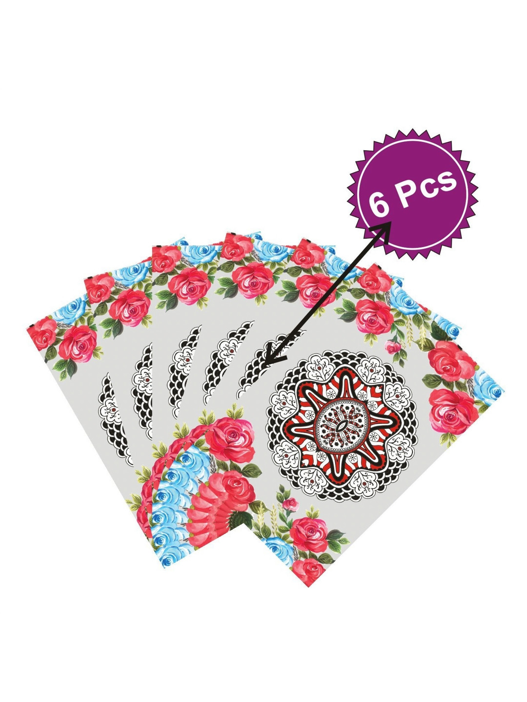 LooMantha Red and Blue 6 Pieces Floral Printed Table Placemats