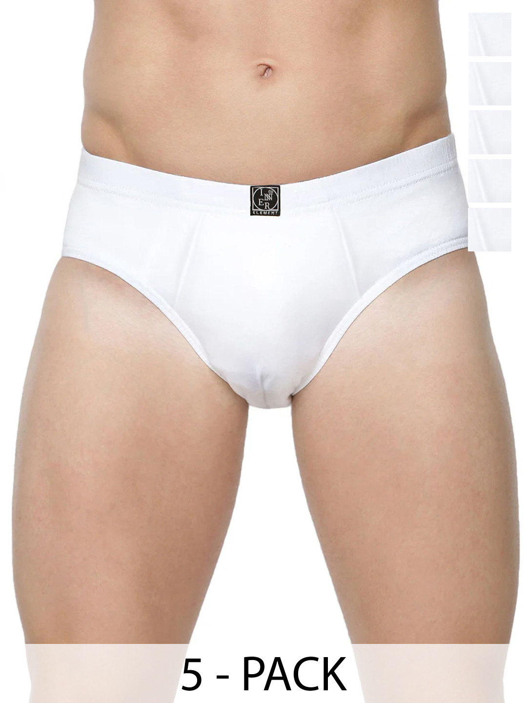 inner element Men Pack Of 5 Cotton Mid-Rise Basic Briefs WHT_Brief_Pk5_XS