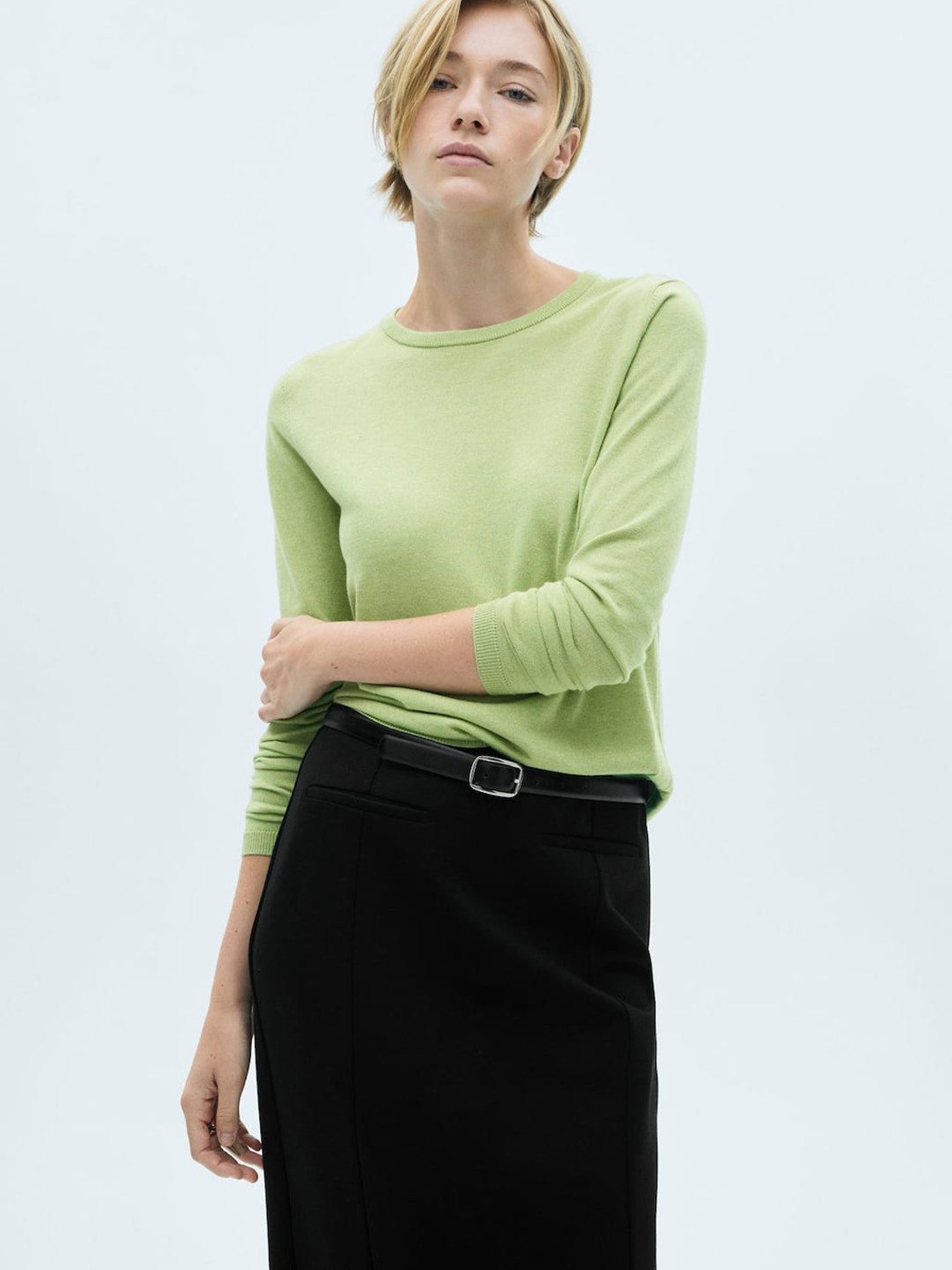 MANGO Fine Knit Crew Neck Pullover