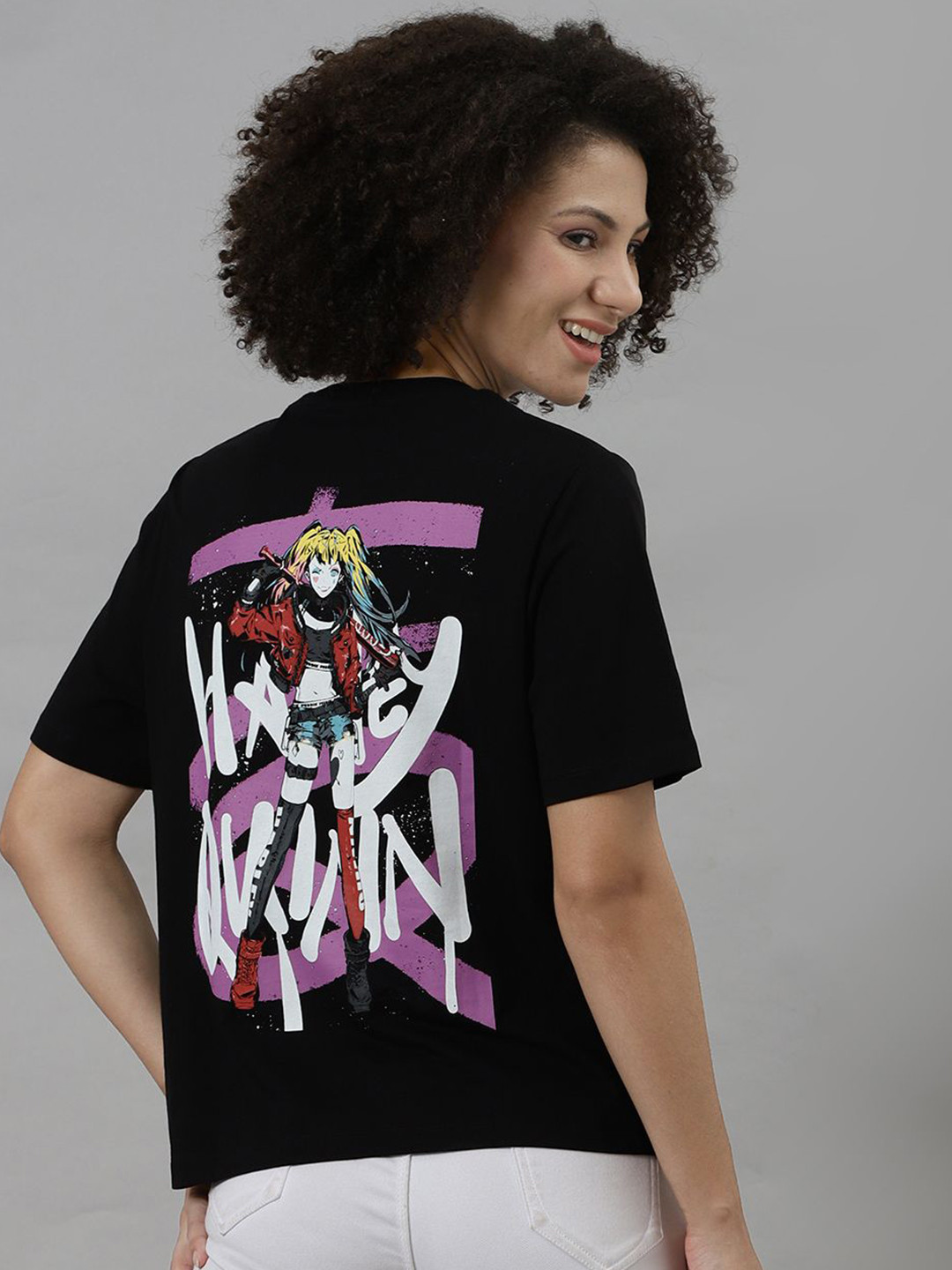 Free Authority Women Harley Quinn Typography Printed Round Neck Cotton T-shirt