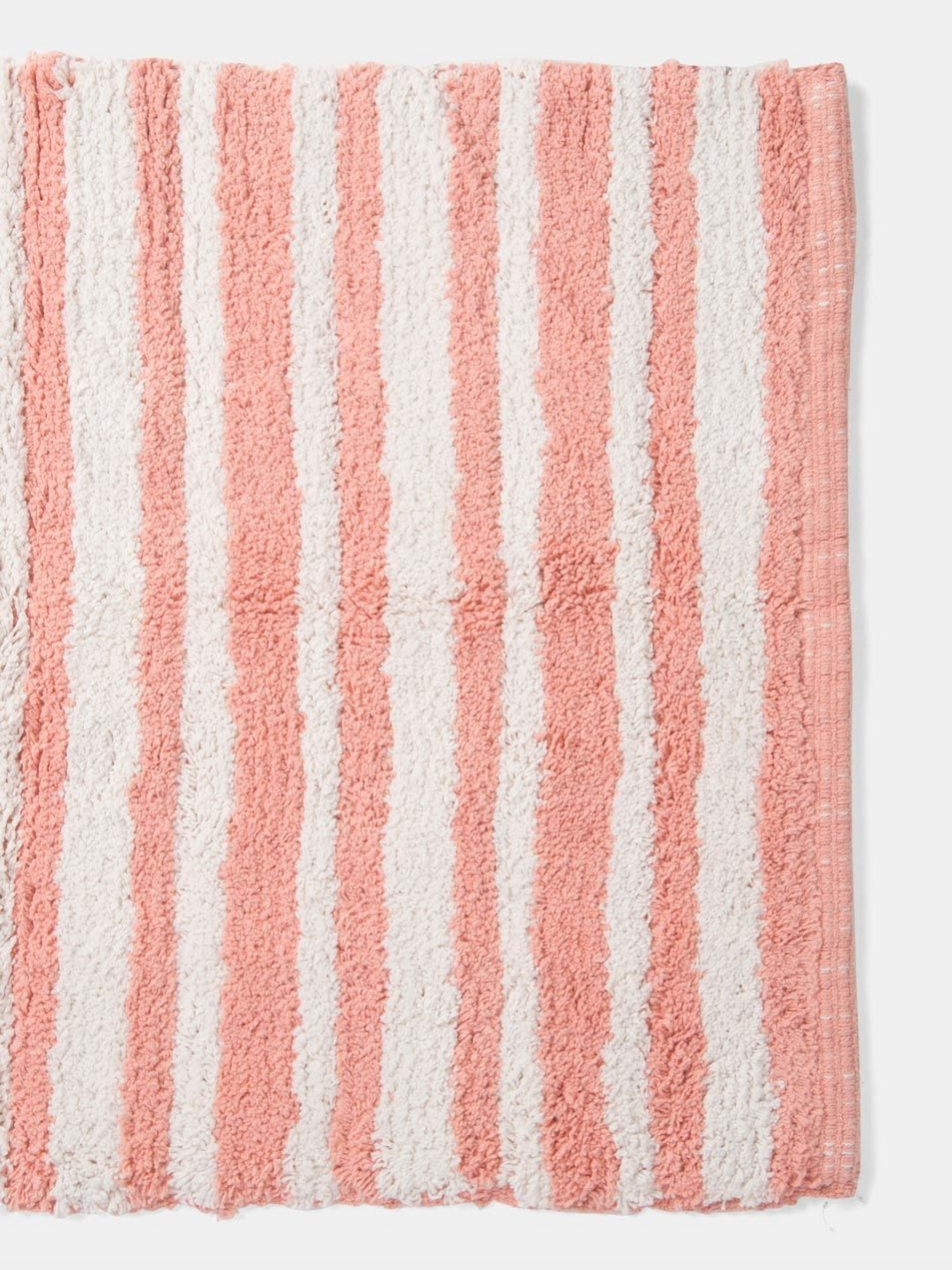 Fabindia Pink & White Striped Cotton 1800 GSM Bath Rugs