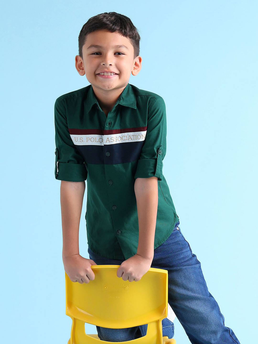 U.S. Polo Assn. Kids Boys Classic Brand Logo Colourblocked Cotton Casual Shirt