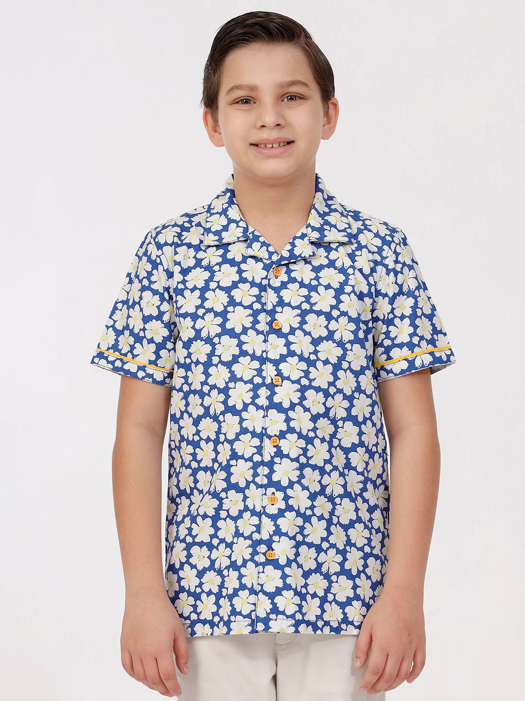 KATE & OSCAR Boys Cutaway Collar Floral Printed Cotton Casual Shirt
