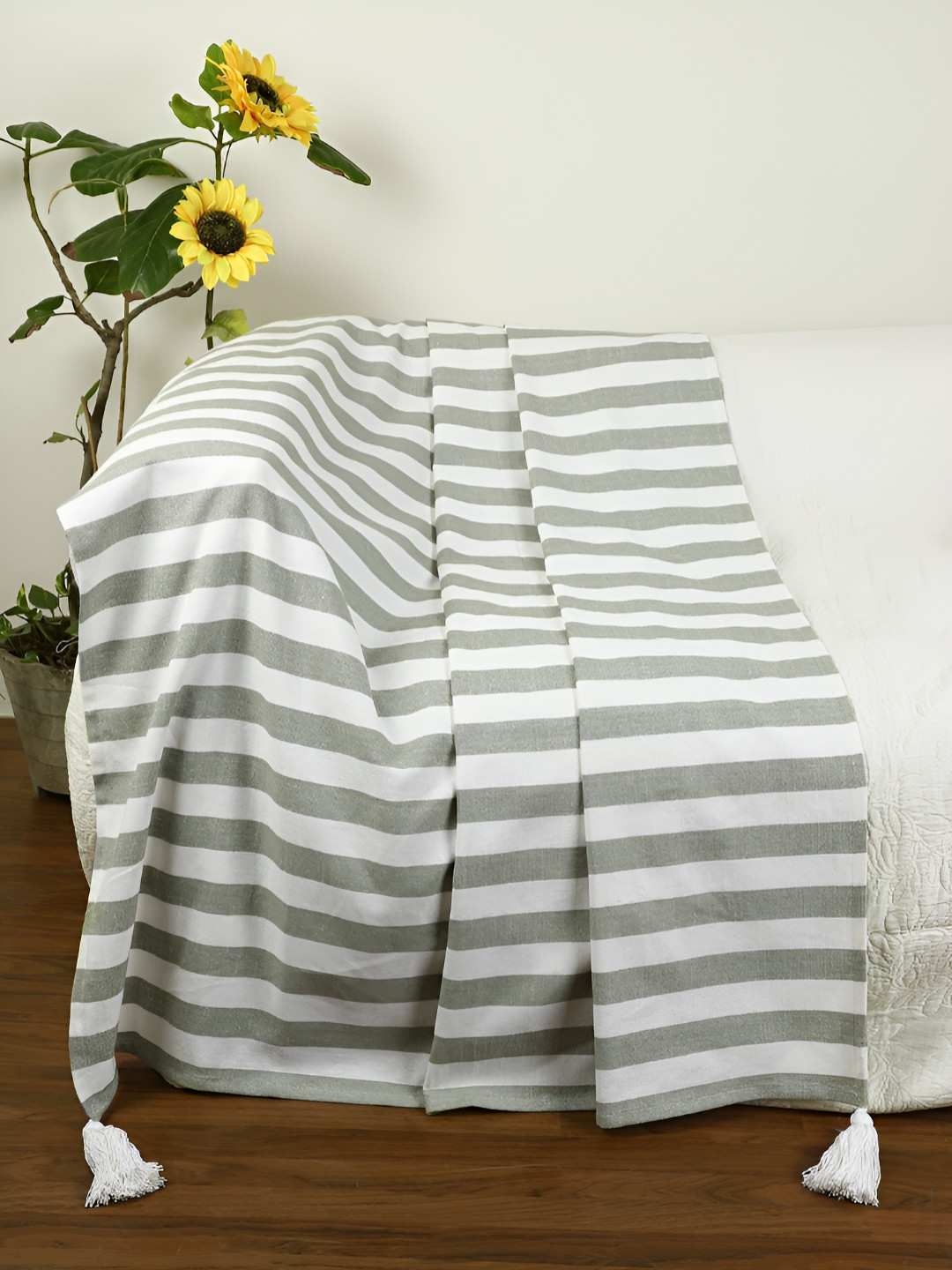 Jamio Firati Grey & White Striped Cotton Throw Blanket