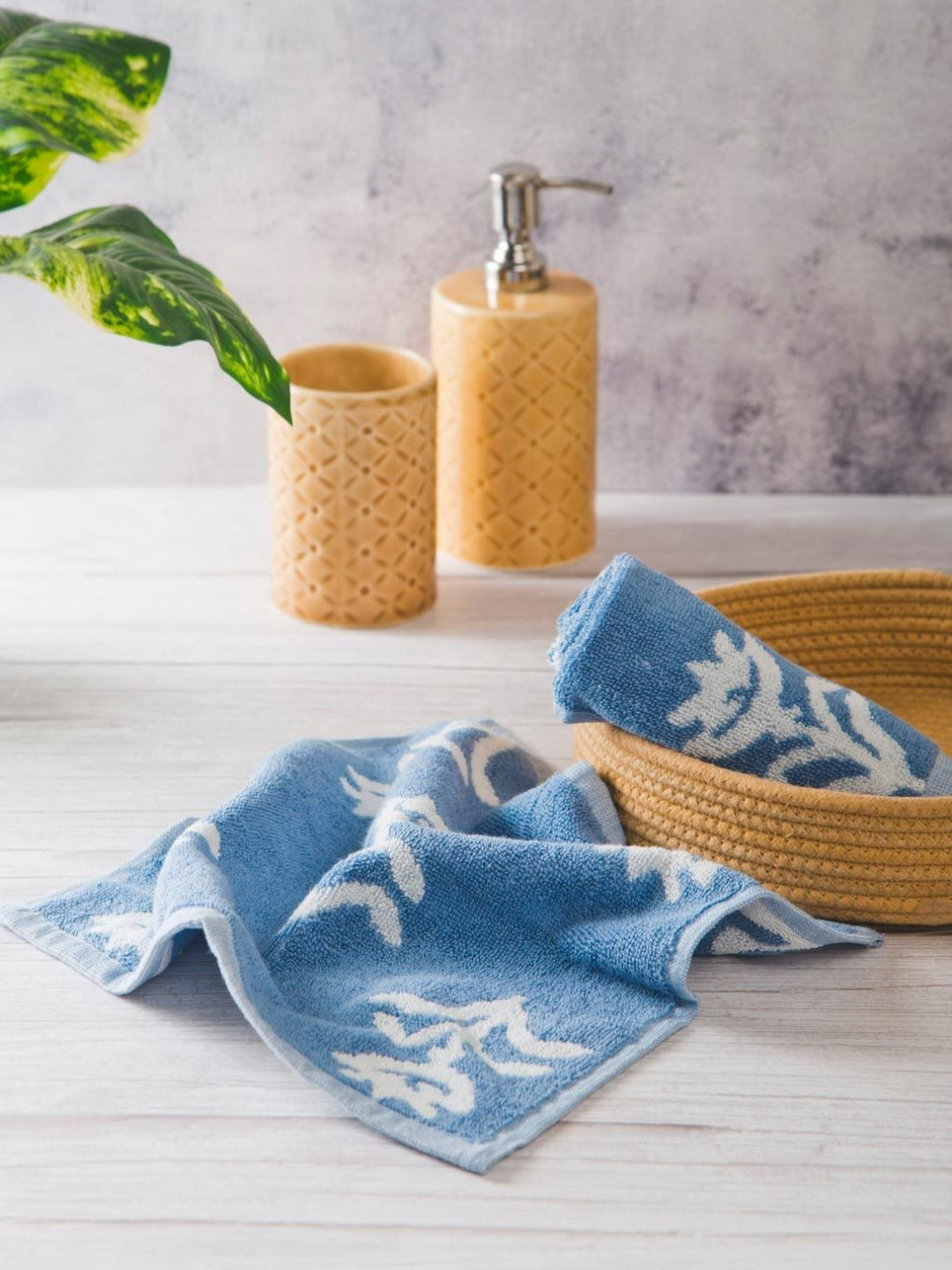 Fabindia Blue 2 Pieces Cotton Woven Face Towel
