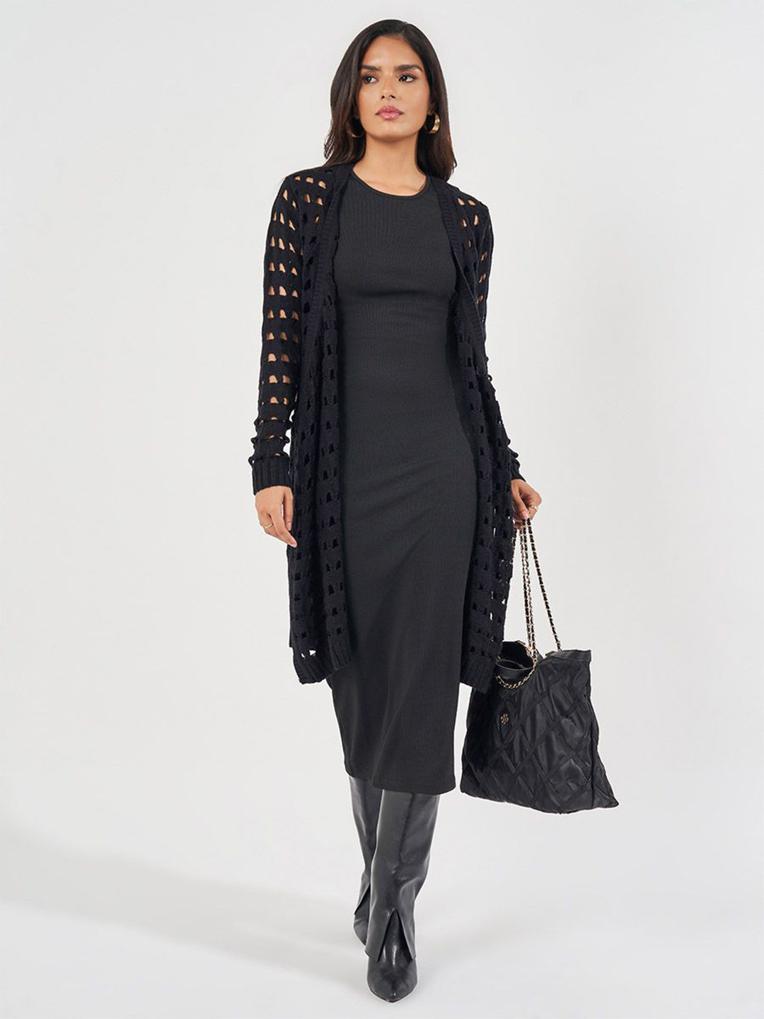 Styli Women Long Length Regular Fit Water Fall Style Open Cardigan