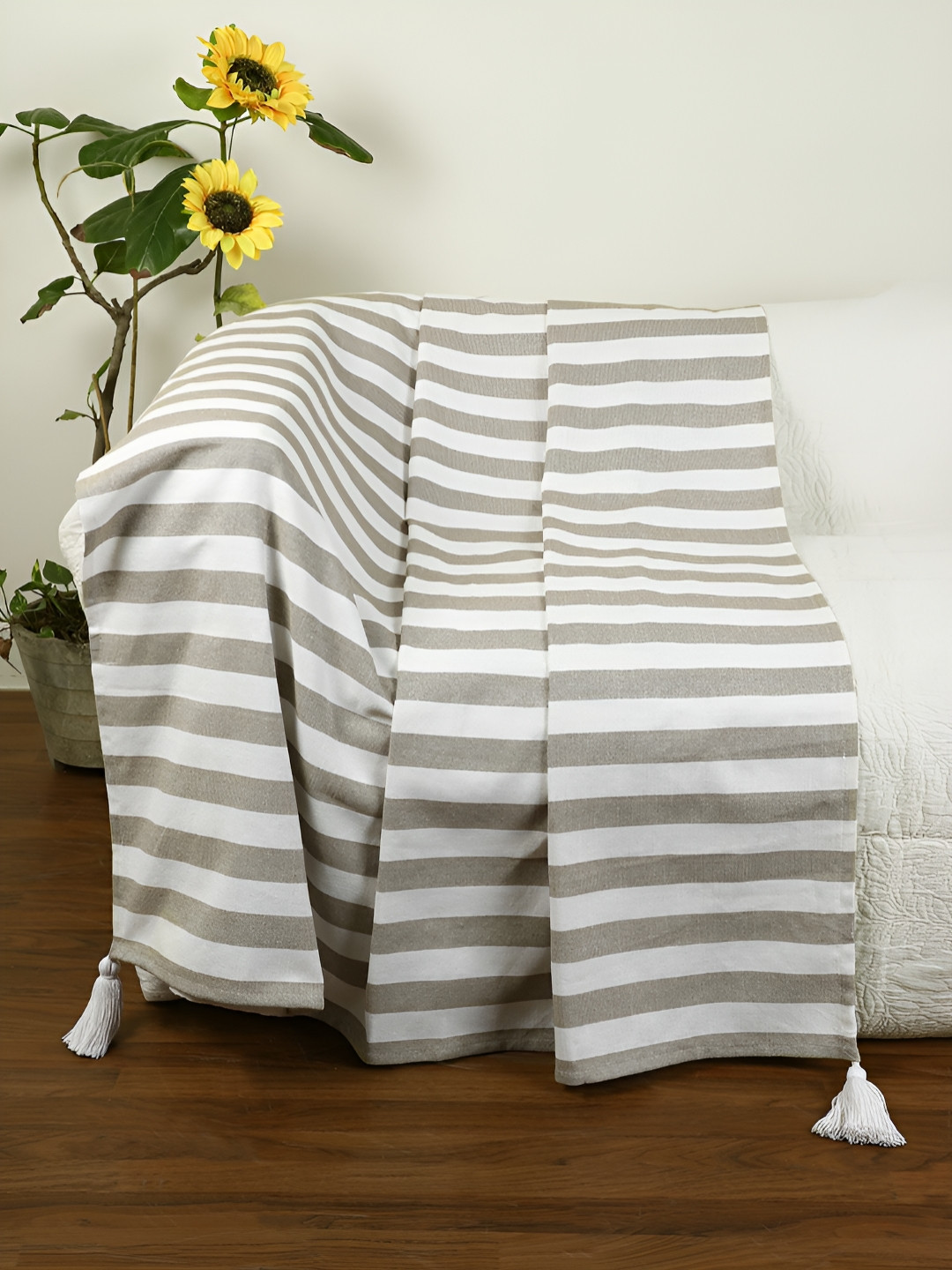 Jamio Firati Green & White Striped Cotton Throws