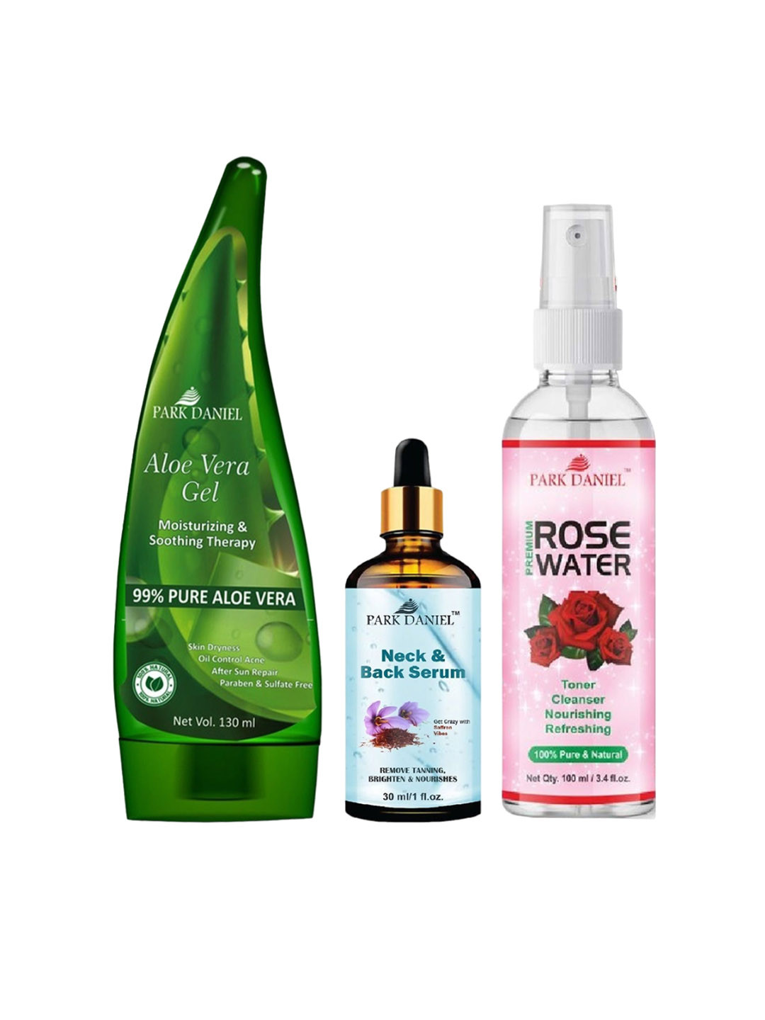 Park Daniel Set Of 3 Aloe Vera Gel Rose Water & Neck & Back Serum